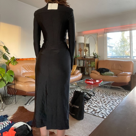 NEW ALEXANDER WANG SHINY BLACK NYLON LONG SLEEVE BUTTON UP MIDI DRESS - Picture 4 of 9